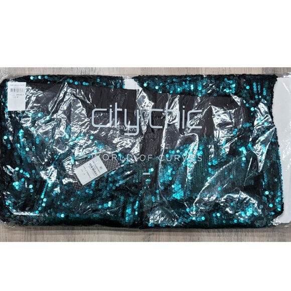 NWT City Chic Emerald Sequin High Rise Party Pants 18 - Picture 7 of 10